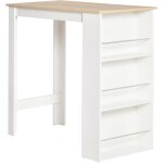 Table de bar table haute de cuisine mange - debout comptoir - 3 �tag�res - aspect ch�ne clair blanc