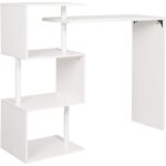 Table de bar rotatif woltu en mdf et mtal, table de cuisine avec 3 tablettes, 134x38x112cm, blanc