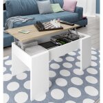 Abitare - table basse 100x50 cm blanc opaque et ch�ne avec plateau relevable - alpi