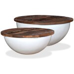 Table basse 2 pcs bois de r�cup�ration massif blanc forme bol