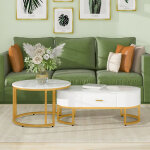 Okwish - tables basses 2 pièces avec structure en métal doré, tables de salon élégantes, tables gigognes ... Okwish - tables basses 2 pièces avec structure en métal doré, tables de salon élégantes, tables gigognes ...