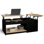 Table basse 2 plateaux relevables rectangulaire eyla avec coffre bois noir et façon hêtre Table basse 2 plateaux relevables rectangulaire eyla avec coffre bois noir et façon hêtre