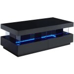 Vente - unique - table basse 2 tiroirs et 2 niches avec leds - mdf et verre trempé - noir laqué - fabio ... Vente - unique - table basse 2 tiroirs et 2 niches avec leds - mdf et verre trempé - noir laqué - fabio ...