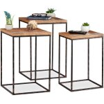 Relaxdays - table basse lot de 3, tables d'appoint carrées, table chevet 3 tailles, métal et bois de ... Relaxdays - table basse lot de 3, tables d'appoint carrées, table chevet 3 tailles, métal et bois de ...