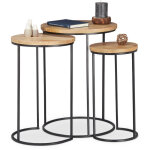 Relaxdays - table basse lot de 3, tables d'appoint rondes, table de chevet 3 tailles, en mtal et bois ...