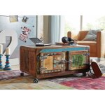 Table basse 90x60 bois de r�cup�ration laqu� multicolore freezy 20