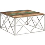 Table basse argent� inox et bois de r�cup�ration massif vidaxl