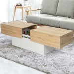 Idmarket - table basse coulissante rectangulaire marta bois blanc et imitation hêtre Idmarket - table basse coulissante rectangulaire marta bois blanc et imitation hêtre