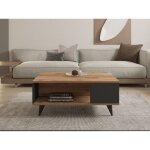 Table basse bianca l90xp60cm bois et effet marbre noir