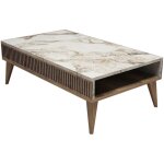 Cotecosy ? table basse fixe en bois m�lamin� noyer et blanc effet marbre ? rangement int�gr� ? dimensions ...