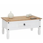 Idimex - table basse campo avec 1 tiroir, style mexicain en pin massif blanc et brun