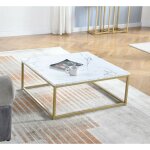 Meubles cosy - table basse carr - structure en mtal dor, plateau en panneau mdf avec finition papier ...