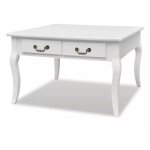 Table basse carr�e 4 tiroirs bois et pin massif blanc frenchy