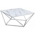 Homy france - table basse carre alina plateau en verre marbr blanc pieds chroms 80x80x45 cm