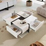 Okwish - table basse carrée blanche brillante, table de salon avec 4 tiroirs et espace de rangement en ... Okwish - table basse carrée blanche brillante, table de salon avec 4 tiroirs et espace de rangement en ...