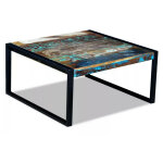 Table basse carr�e bois massif recycl� et m�tal noir lau