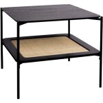 Sweeek - table basse carr�e coloris noir vintage double plateaux effet bois et cannage. pi�tement et ...