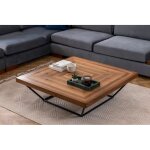 Table basse carr�e design 100x100x32 cm d�cor noyer et noir