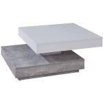 Table basse carre double plateau pivotant 70x35 cm gris et blanc mat