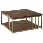 Table basse carrée noyer et métal doré tonya 90cm Table basse carrée noyer et métal doré tonya 90cm