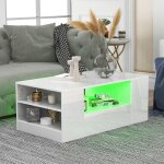 Fortuna lai - table basse contemporaine avec bande led - 2 tiroirs et 2 tagres - 95 x 53 x 37 cm - ...