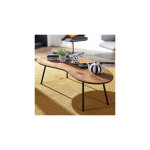 Table basse design 122 cm en bois massif naturel et noir