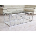 Table basse design en verre et m�tal argent� rectangulaire arvi
