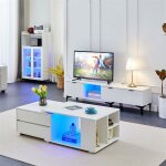 Clipop - table basse extensible blanche avec lumires led, pour canap d'appoint de salon