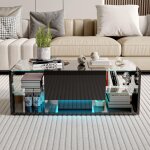 Table basse fixe 100x50x35 cm - avec led app - 4 plateaux en verre tremp� - design moderne - noir