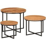 Tables basses gigognes 3 pcs bois massif d'acacia et fer vidaxl