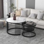 Redom - ensemble de 2 tables basses gigognes modernes, plateau en marbre brillant blance, table d'appoint, ... Redom - ensemble de 2 tables basses gigognes modernes, plateau en marbre brillant blance, table d'appoint, ...