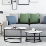 Table basse gigogne, placage marbre, table basse de salon 2 en 1, mdf, blanc + noir