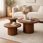 Table basse gigogne ronde bois fonc� � plateau �pais (lot de 3) alma