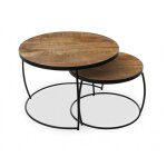 Meublorama - ensemble de 2 tables basses gigognes rondes larson ? bois exotique et mtal noir ? style ...