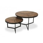Meublorama - lot de 2 tables basses gigognes rondes lave ? bois exotique massif et mtal noir ? style ...