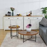 Urban meuble - table basse gigogne ronde avec plateau en bois fonc et pieds en mtal noir