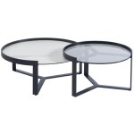 Tables basses gigognes en verre tremp� fum�, c�ramique et m�tal - effet marbre blanc et noir - zerila ...