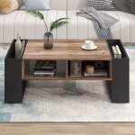 Table basse grain de bois, avec 1 tiroir sans poign�e, 1 rangement et 1 rangement arri�re, rangements ...