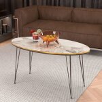 Table basse hirtshals ovale 41 x 90 x 50 cm marbre blanc or noir [en. casa]