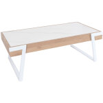 Table basse hwc - l89, table de salon, fer 43x120x64cm sinterstein imitation marbre blanc bois naturel ...