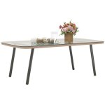 Table basse de jardin rectangulaire en rotin pe avec plateau en verre, pour une utilisation int�rieure ...