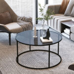 [en. casa] - table basse kolari forme ronde en verre tremp fum 45 x 80 cm noir