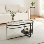 [en. casa] - table basse kumla avec plateau ovale et tagre mtal verre tremp 90 x 43 x 46 cm noir