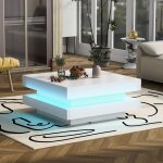 Modernluxe - table basse contemporaine avec led en 16 couleurs - forme carre - blanc