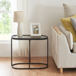 Table basse lule avec plateau ovale mtal verre tremp 55 x 28 x 45 cm noir [en. casa]
