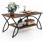 Costway - table basse marbre � 2 niveaux, table basse salon rectangulaire, cadre en m�tal, style moderne, ...