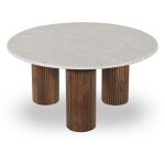 Table basse en marbre et bois massif 80cm - blanc ivoire - sula