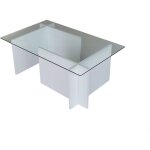 Table basse melar 105x65cm bois blanc et verre transparent