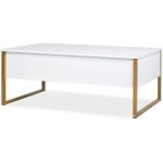 Table basse rectangulaire 60x90cm en bois m�lamin� blanc ? pieds en m�tal dor� ? �l�gante pour salon ...