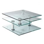 Table basse moving modulable en verre transparent pi�tement acier